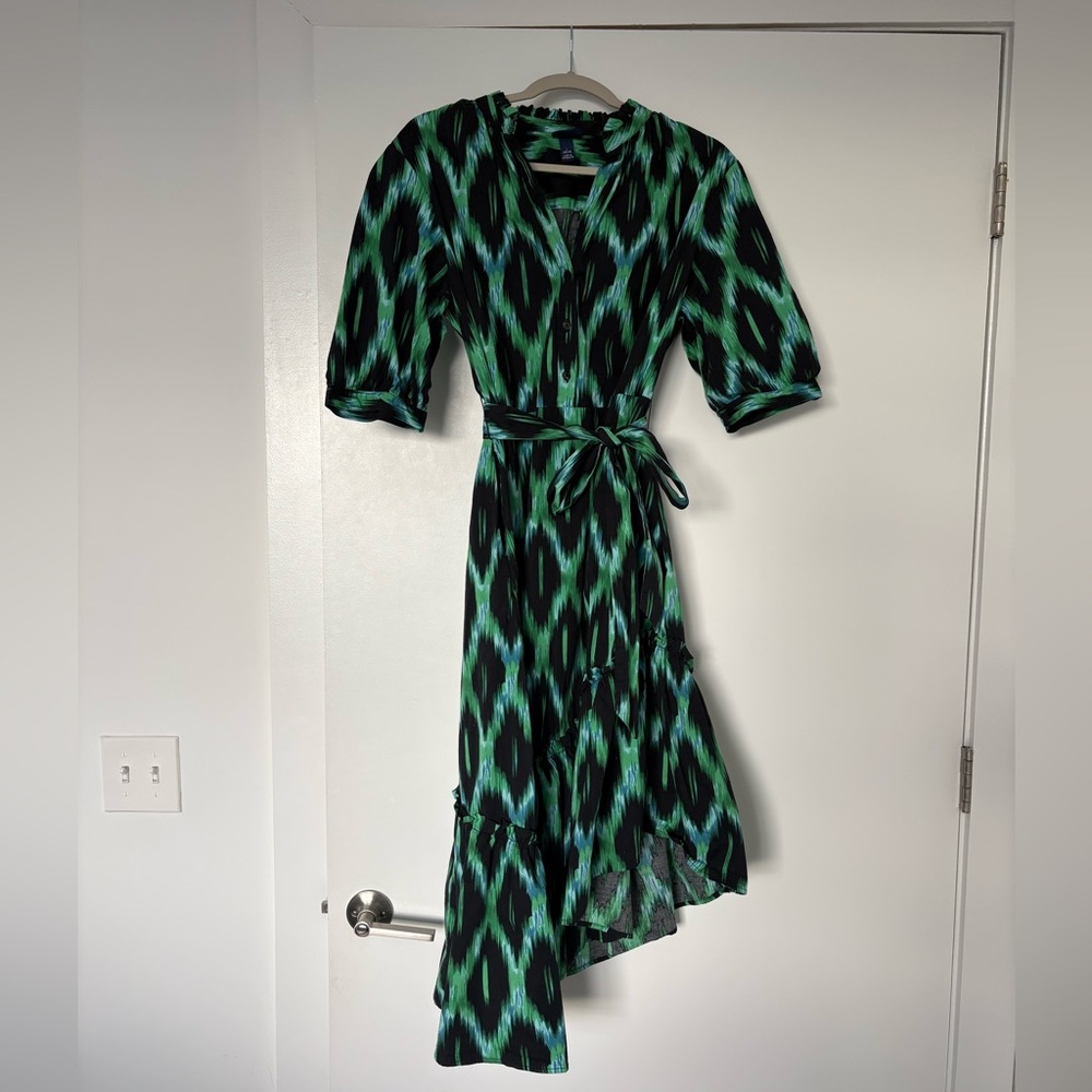Scoop Green Ikat Midi Dress, Boho Chic Rich Mom Size L - Picture 3 of 9